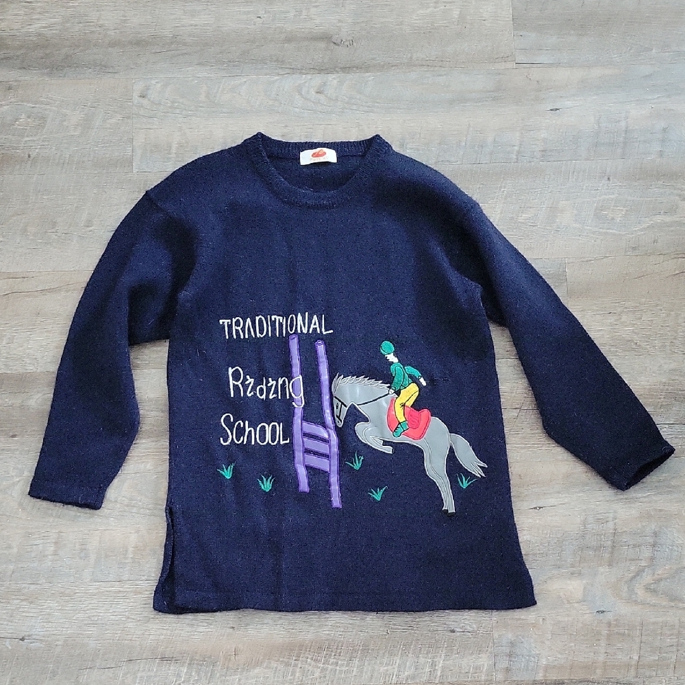 Friend Traditional Riding School Navy Blue 100% Wool Sweater M
